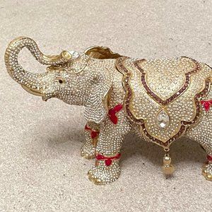 Gold Elephant Jeweled Box with Crystals and Gems, 9"X6"X4" - NEW